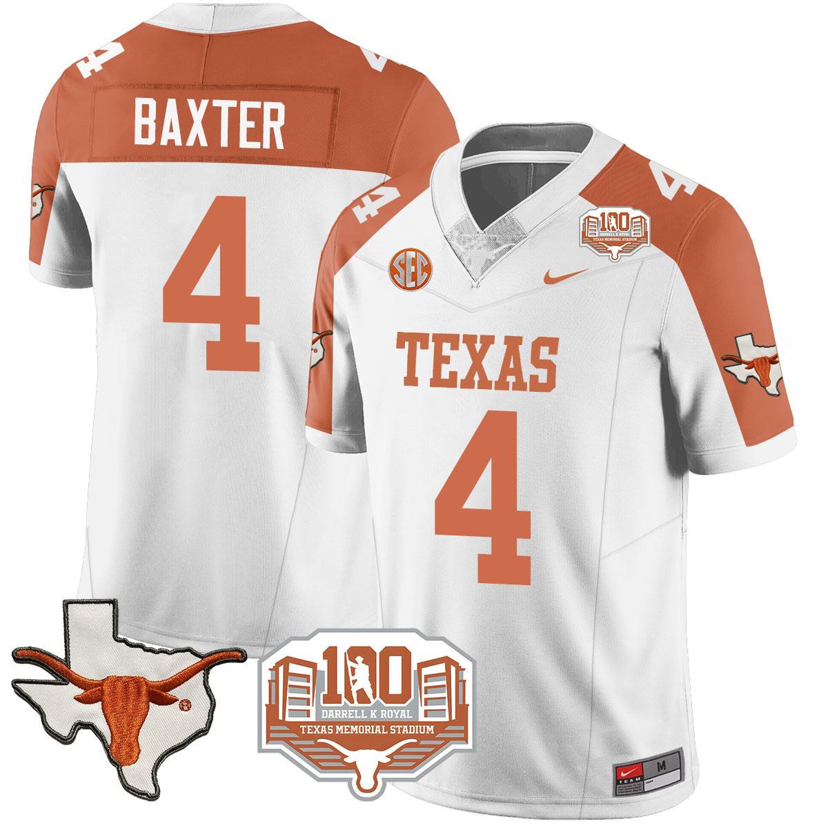 Texas Longhorns 2024 Vapor Football Jersey - 100 years of Darrell K Royal - All Stitched  INVERTED #4 CJ BAXTER