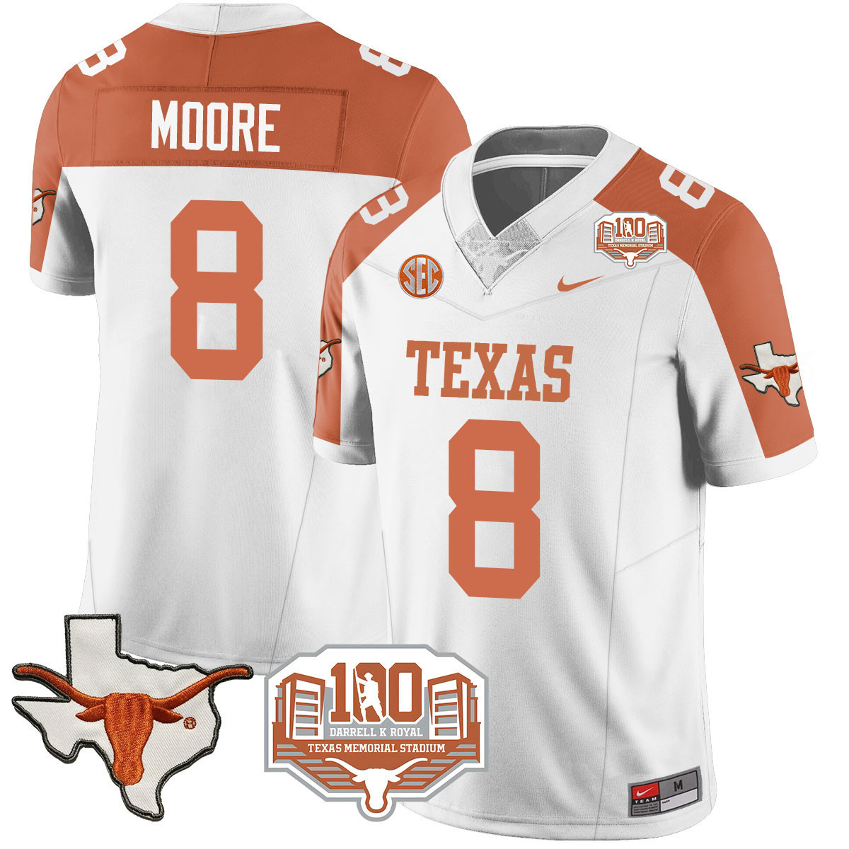 Texas Longhorns 2024 Vapor Football Jersey - 100 years of Darrell K Royal - All Stitched  INVERTED #8 TREY MOORE
