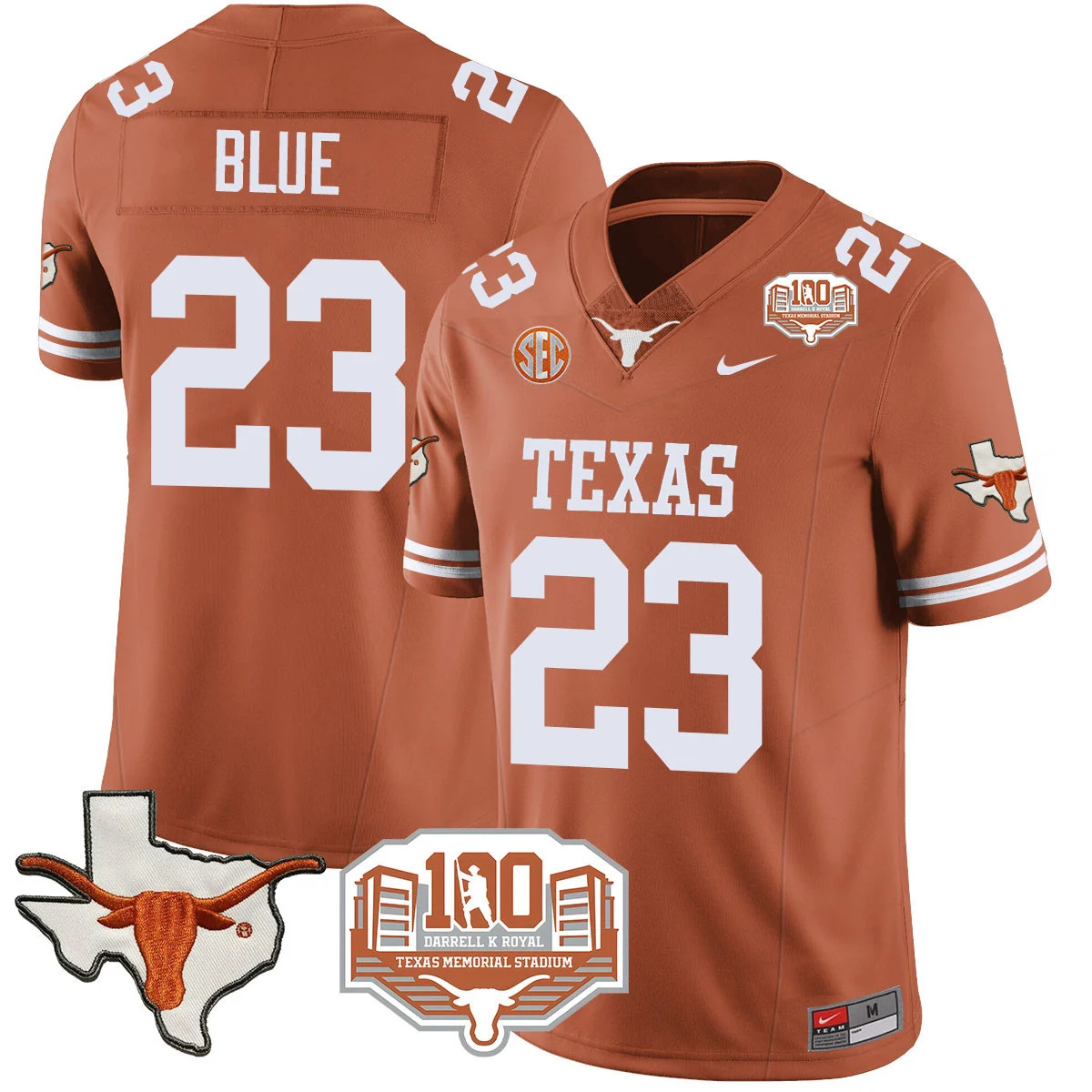 Texas Longhorns 2024 Vapor Football Jersey - 100 years of Darrell K Royal - All Stitched  TEXAS ORANGE # 23 JAYDON BLUE