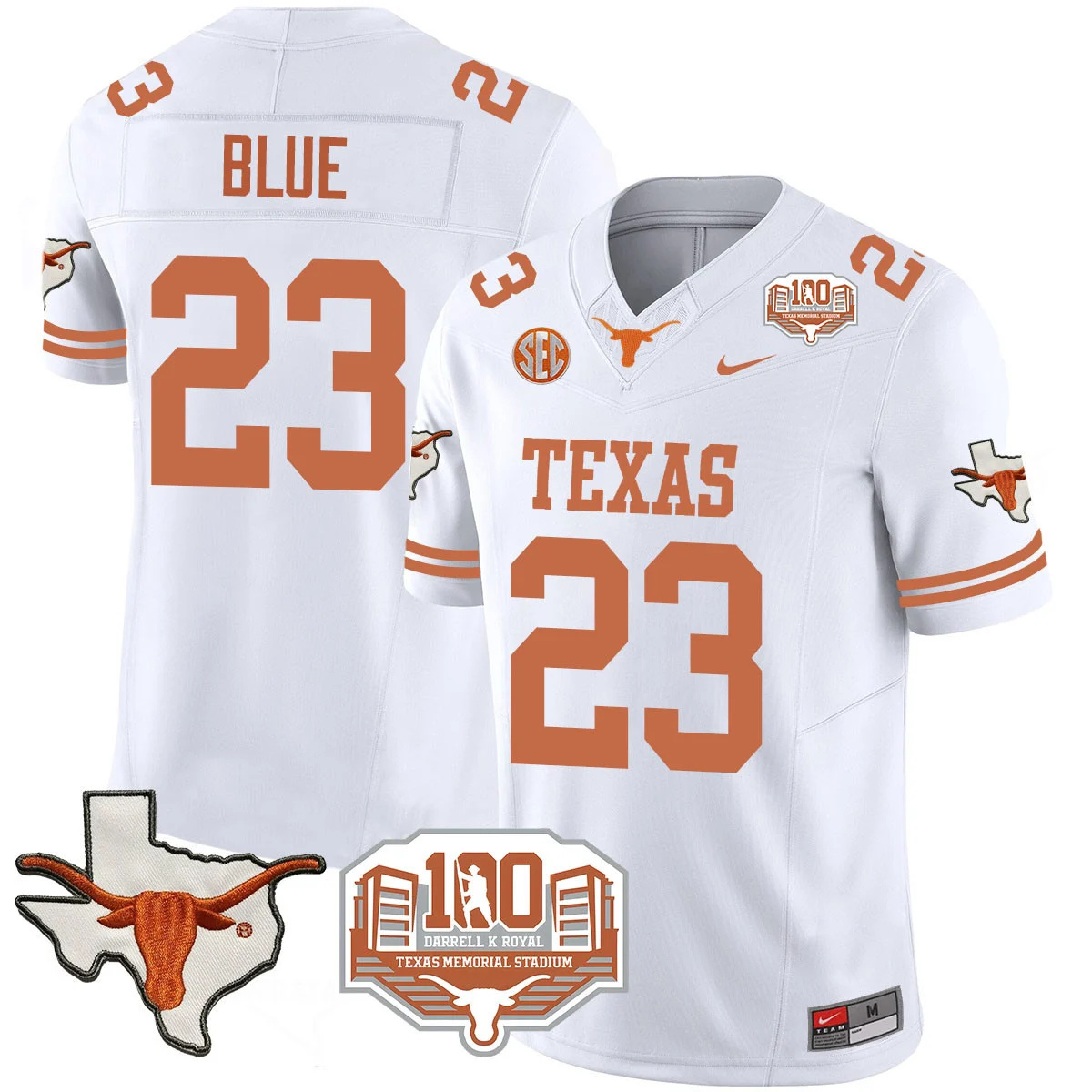 Texas Longhorns 2024 Vapor Football Jersey - 100 years of Darrell K Royal - All Stitched  WHITE #23  JAYDON BLUE