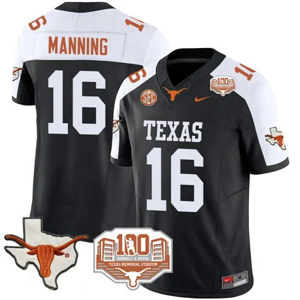 Texas Longhorns 2024 Vapor Football Jersey - 100 years of Darrell K Royal - All Stitched BLACK ALTERNATE  #16 ARCH MANNING
