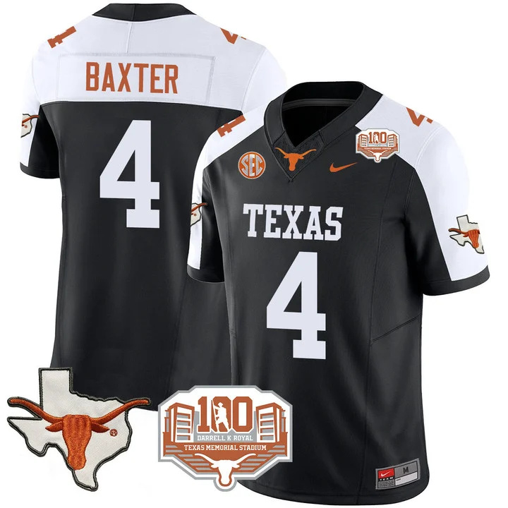 Texas Longhorns 2024 Vapor Football Jersey - 100 years of Darrell K Royal - All Stitched BLACK ALTERNATE  #4 CJ BAXTER