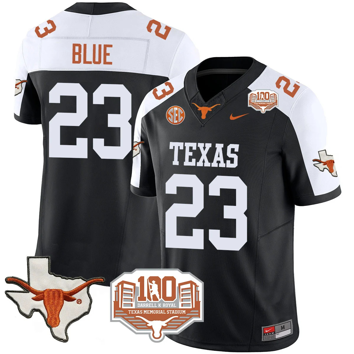 Texas Longhorns 2024 Vapor Football Jersey - 100 years of Darrell K Royal - All Stitched BLACK ALTERNATE # 23 JAYDON BLUE