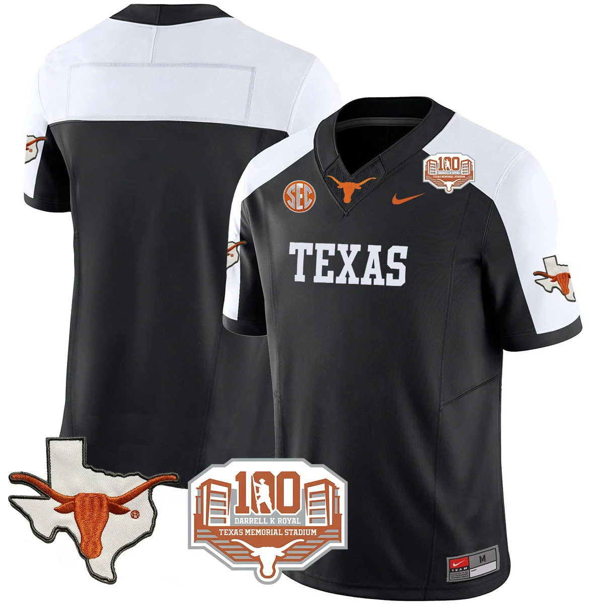 Texas Longhorns 2024 Vapor Football Jersey - 100 years of Darrell K Royal - All Stitched BLACK ALTERNATE  Blank