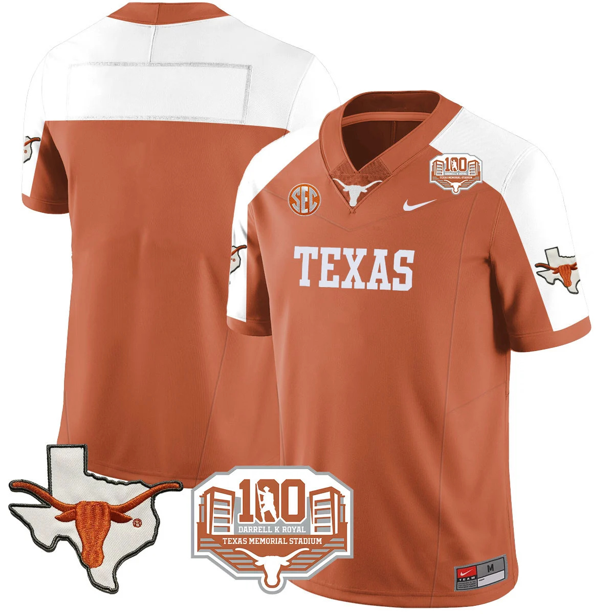 Texas Longhorns 2024 Vapor Football Jersey - 100 years of Darrell K Royal - All Stitched ORANGE ALTERNATE Blank