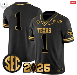 Texas Longhorns 2025 CFP Final Gold Patch Vapor Limited Custom Jersey - All Stitched  Black Gold #1 Team
