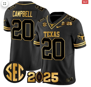 Texas Longhorns 2025 CFP Final Gold Patch Vapor Limited Custom Jersey - All Stitched  Black Gold Earl Campbell