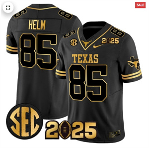 Texas Longhorns 2025 CFP Final Gold Patch Vapor Limited Custom Jersey - All Stitched  Black Gold Gunnar Helm