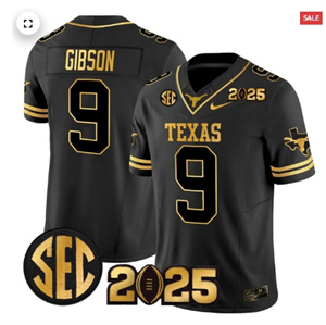 Texas Longhorns 2025 CFP Final Gold Patch Vapor Limited Custom Jersey - All Stitched  Black Gold Jerrick Gibson