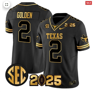 Texas Longhorns 2025 CFP Final Gold Patch Vapor Limited Custom Jersey - All Stitched  Black Gold Matthew Golden