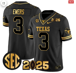Texas Longhorns 2025 CFP Final Gold Patch Vapor Limited Custom Jersey - All Stitched  Black Gold Quinn Ewers