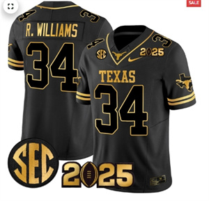 Texas Longhorns 2025 CFP Final Gold Patch Vapor Limited Custom Jersey - All Stitched  Black Gold Ricky Williams