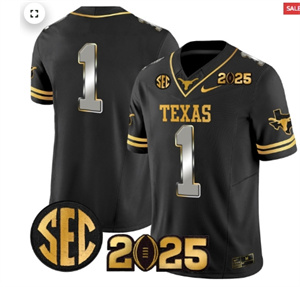Texas Longhorns 2025 CFP Final Gold Patch Vapor Limited Custom Jersey - All Stitched  Black Limited #1 Team