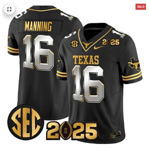 Texas Longhorns 2025 CFP Final Gold Patch Vapor Limited Custom Jersey - All Stitched  Black Limited Arch Manning