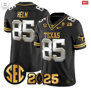 Texas Longhorns 2025 CFP Final Gold Patch Vapor Limited Custom Jersey - All Stitched  Black Limited Gunnar Helm