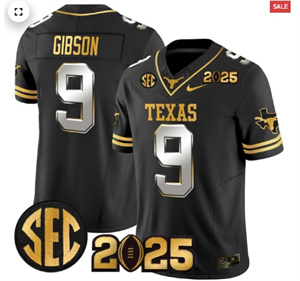 Texas Longhorns 2025 CFP Final Gold Patch Vapor Limited Custom Jersey - All Stitched  Black Limited Jerrick Gibson