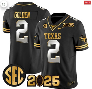 Texas Longhorns 2025 CFP Final Gold Patch Vapor Limited Custom Jersey - All Stitched  Black Limited Matthew Golden