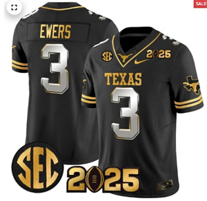 Texas Longhorns 2025 CFP Final Gold Patch Vapor Limited Custom Jersey - All Stitched  Black Limited Quinn Ewers