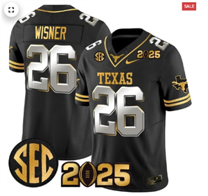 Texas Longhorns 2025 CFP Final Gold Patch Vapor Limited Custom Jersey - All Stitched  Black Limited Quintrevion Wisner