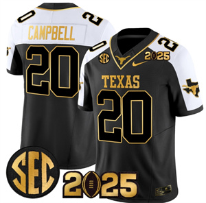 Texas Longhorns 2025 CFP Final Gold Patch Vapor Limited Custom Jersey - All Stitched Alternate Earl Campbell 20