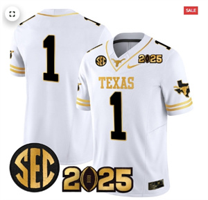 Texas Longhorns 2025 CFP Final Gold Patch Vapor Limited Custom Jersey - All Stitched White Gold #1 Team