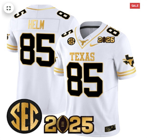 Texas Longhorns 2025 CFP Final Gold Patch Vapor Limited Custom Jersey - All Stitched White Gold Gunnar Helm 85