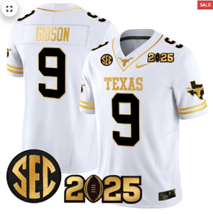 Texas Longhorns 2025 CFP Final Gold Patch Vapor Limited Custom Jersey - All Stitched White Gold Jerrick Gibson 9