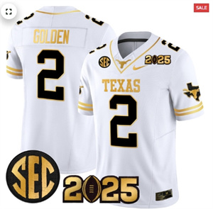Texas Longhorns 2025 CFP Final Gold Patch Vapor Limited Custom Jersey - All Stitched White Gold Matthew Golden 2