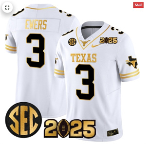 Texas Longhorns 2025 CFP Final Gold Patch Vapor Limited Custom Jersey - All Stitched White Gold Quinn Ewers 3