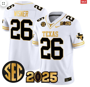 Texas Longhorns 2025 CFP Final Gold Patch Vapor Limited Custom Jersey - All Stitched White Gold Quintrevion Wisner 26