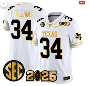Texas Longhorns 2025 CFP Final Gold Patch Vapor Limited Custom Jersey - All Stitched White Gold Ricky Williams 34