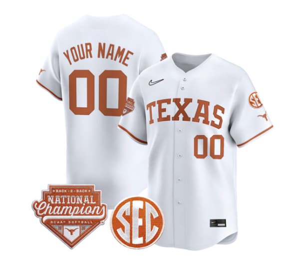 Texas Longhorns 2026 Back-To-Back World Series (WCWS) Champions Vapor Premier Limited C ustom Jersey - All Stitched