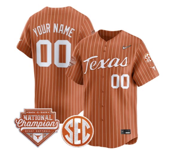 Texas Longhorns 2026 Back-To-Back World Series (WCWS) Champions Vapor Premier Limited Custom Jersey -   All Stitched