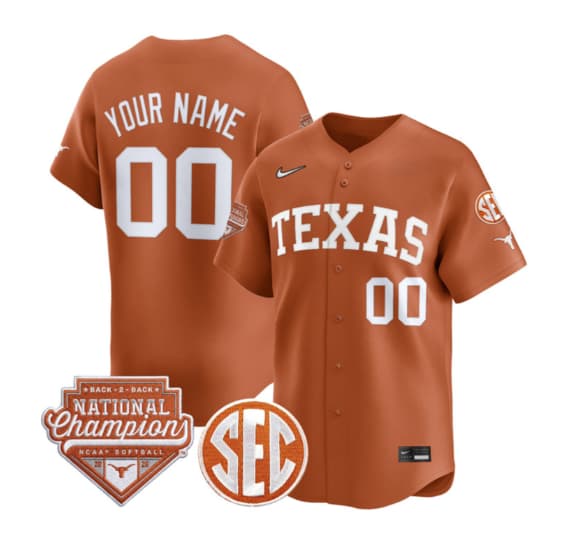 Texas Longhorns 2026 Back-To-Back World Series (WCWS) Champions Vapor Premier Limited Custom Jersey - All   Stitched