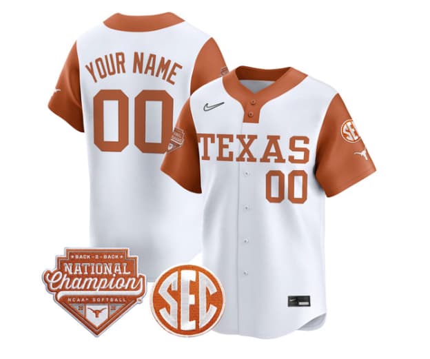 Texas Longhorns 2026 Back-To-Back World Series (WCWS) Champions Vapor Premier Limited Custom Jersey - All Stitched