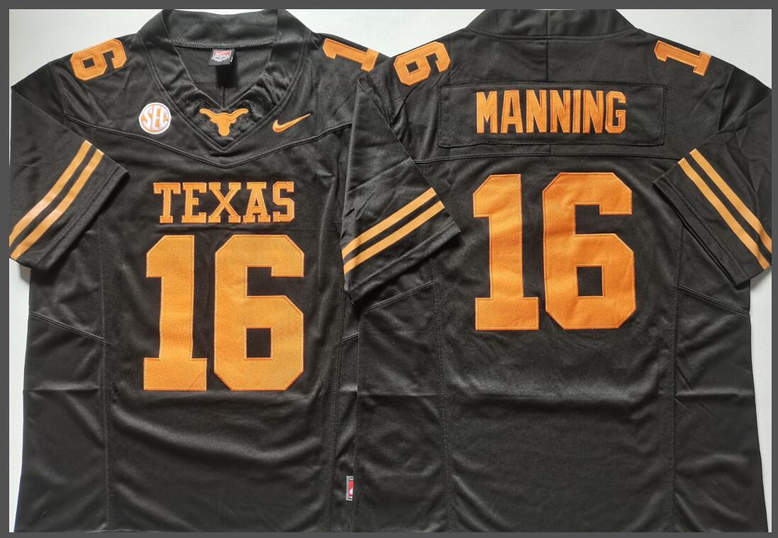 Texas Longhorns Black 16 MANNING Jersey
