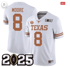 Texas Longhorns Football 2425 Jersey - CFP Final Patch - All Stitched White MOORE - 8