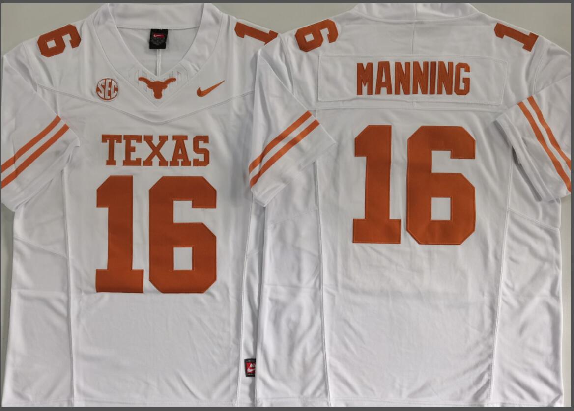 Texas Longhorns White #16 MANNING Jersey