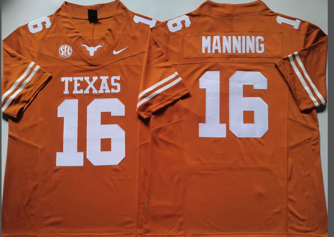 Texas Longhorns Yellow #16 MANNING Jersey