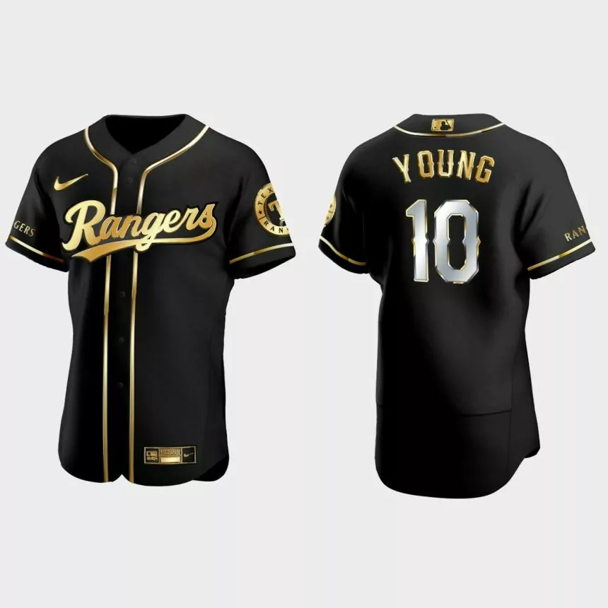 Texas Rangers #10 Michael Young Golden Edition Authentic Jersey – Black