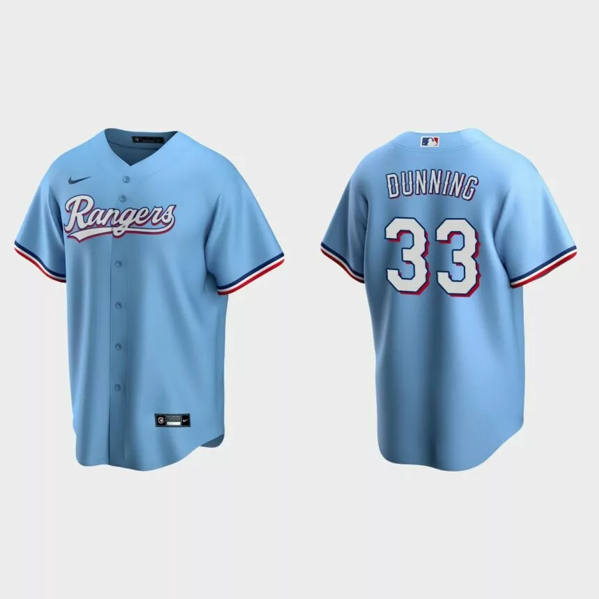 Texas Rangers #33 Dane Dunning Replica Alternate Jersey – Light Blue