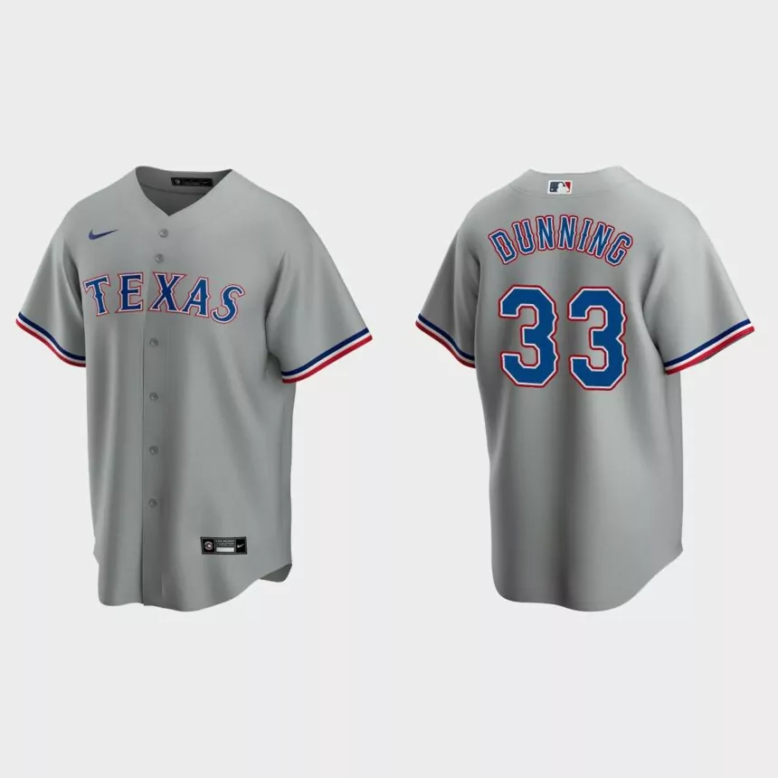 Texas Rangers #33 Dane Dunning Replica Road Jersey – Gray