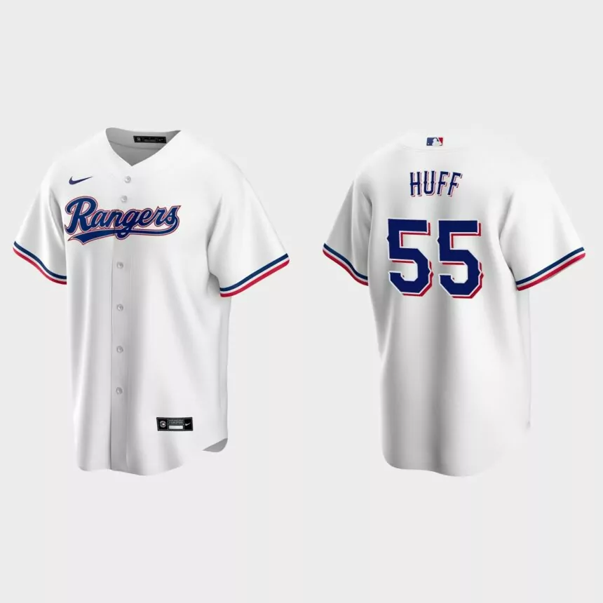 Texas Rangers #55 Sam Huff Replica Home Jersey – White