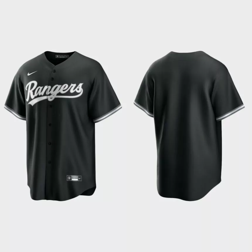 Texas Rangers 2021 All Black Fashion Replica Jersey – Black White