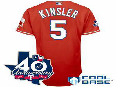 Texas Rangers 5 Ian Kinsler red Cool Base Jersey w 40th Anniversary Patch