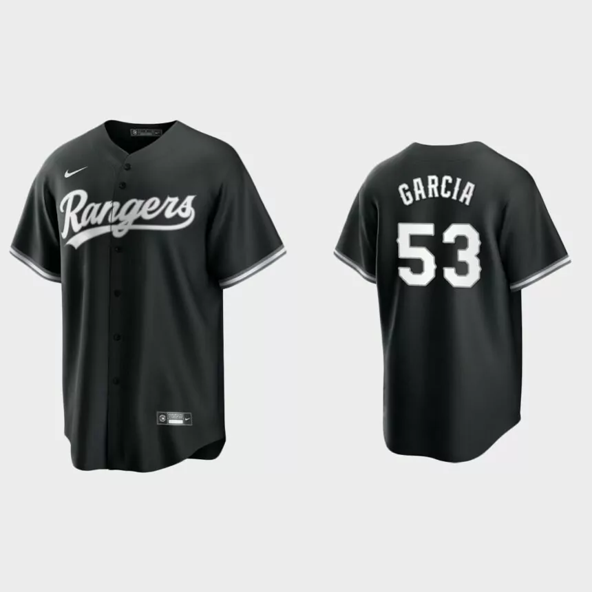 Texas Rangers Adolis Garcia 2021 All Black Fashion Replica Jersey – Black White