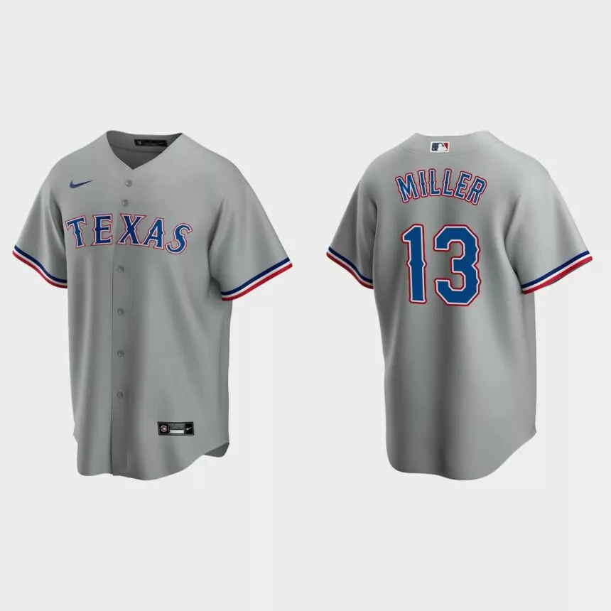 Texas Rangers Brad Miller Replica Road Jersey – Gray
