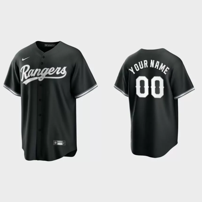 Texas Rangers Custom 2021 All Black Fashion Replica Jersey – Black White