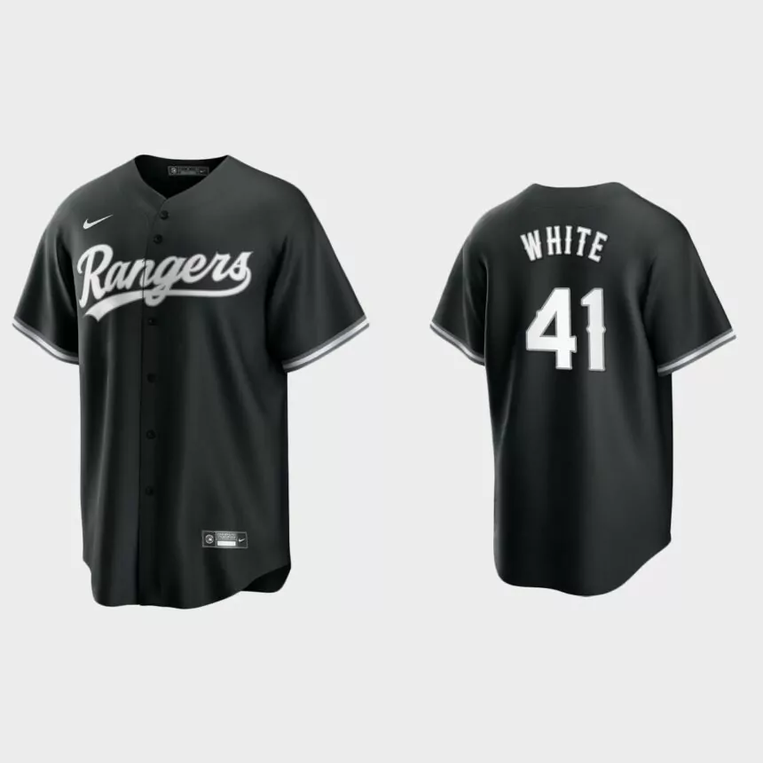 Texas Rangers Eli White 2021 All Black Fashion Replica Jersey – Black White