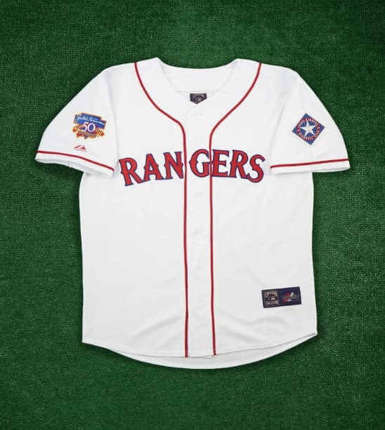 Texas Rangers Home White Jackie 50th Men Cooperstown Jersey